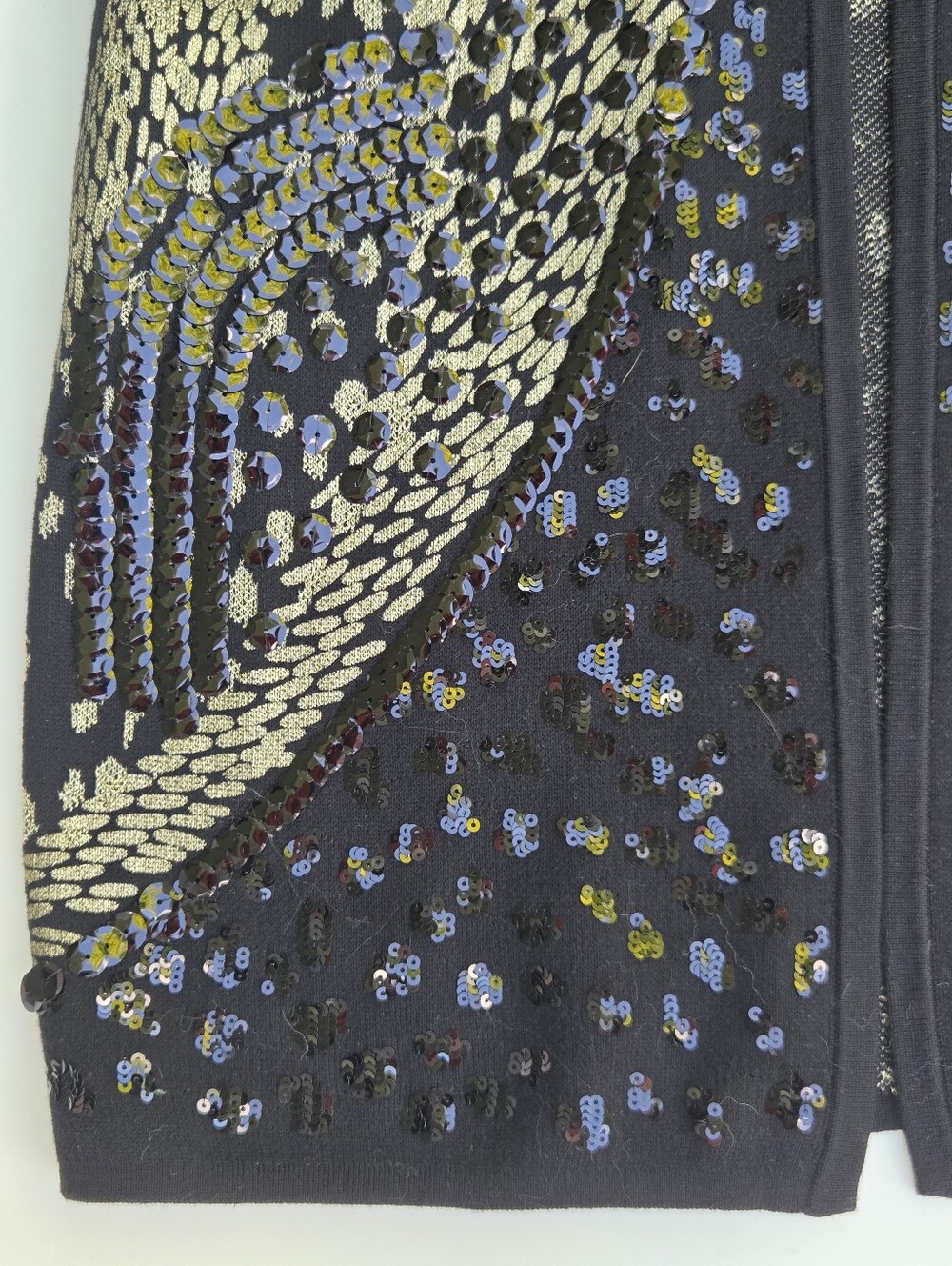 NWT Chico's Cardigan Sweater Black & Gold Sequin Metallic Open Front Size-1(M) - Picture 7 of 14